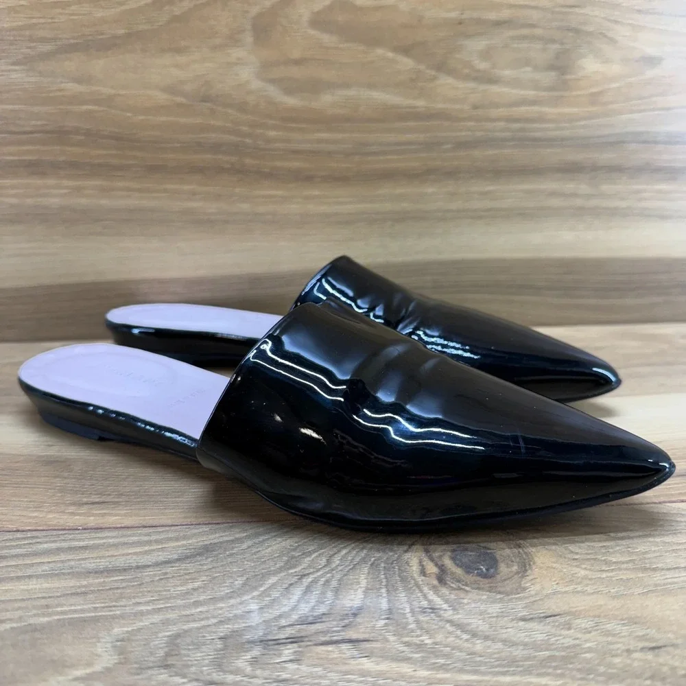 Everlane The Boss Pointed Toe Mule 9 Black Patent Leather Flat Minimalist Modern